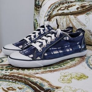 Coach Navy Blue Plaid Low Sneakers Size 8.5